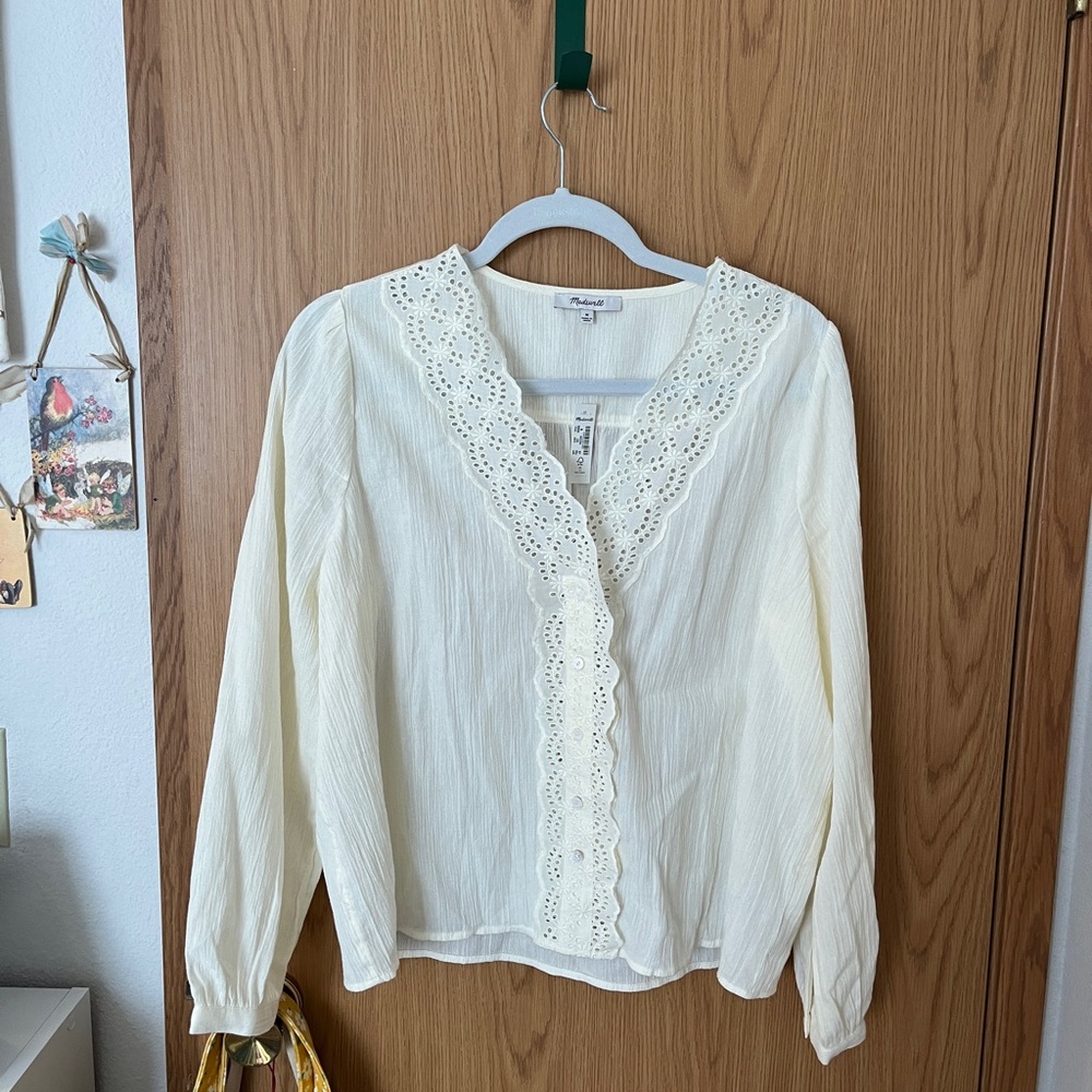 Madewell | NWT cream lacy trim cotton blouse